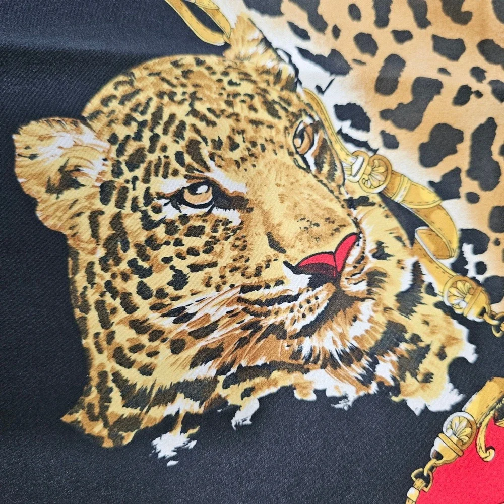 VTG Scarf Womens OS Red Leopard Print Chain Link Baroque Square Scarf